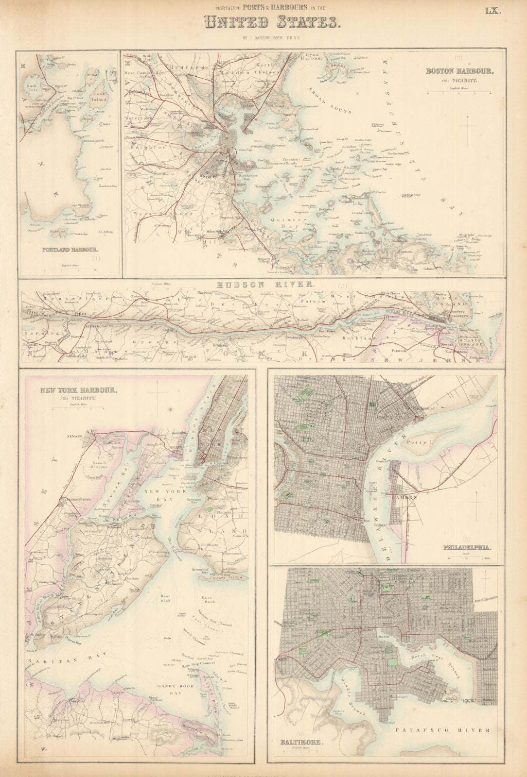 US Northern Ports & Harbours. Boston New York Philadelphia Baltimore c1863 map